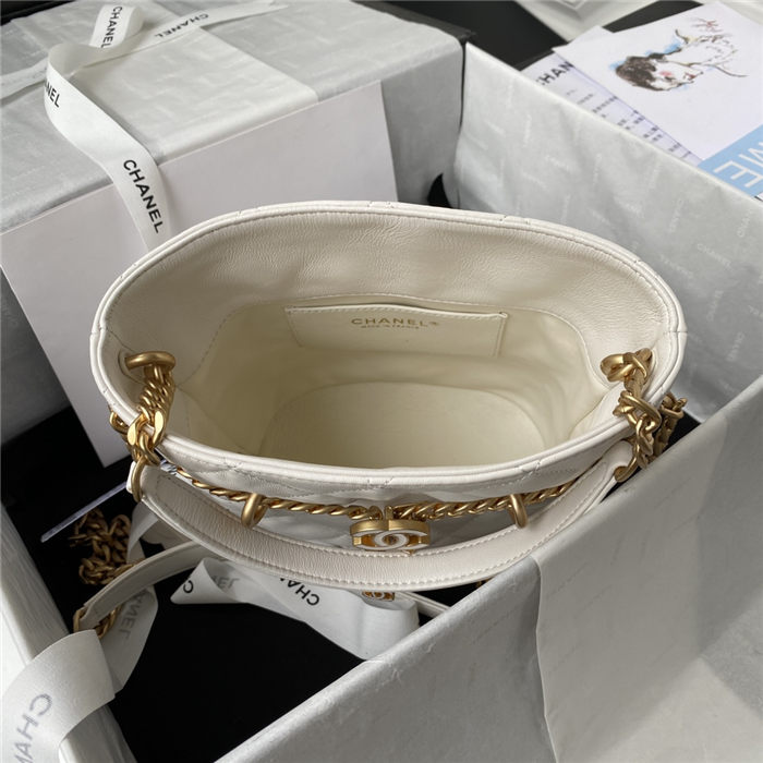 Chanel BUCKET BAG AS3116 Lambskin Enamel & Gold-Tone Metal White A