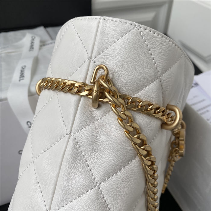 Chanel BUCKET BAG AS3116 Lambskin Enamel & Gold-Tone Metal White A