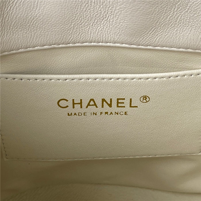 Chanel BUCKET BAG AS3116 Lambskin Enamel & Gold-Tone Metal White A