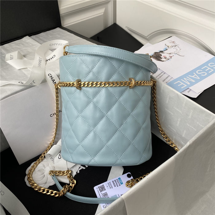 Chanel BUCKET BAG AS3116 Lambskin Enamel & Gold-Tone Metal Blue A