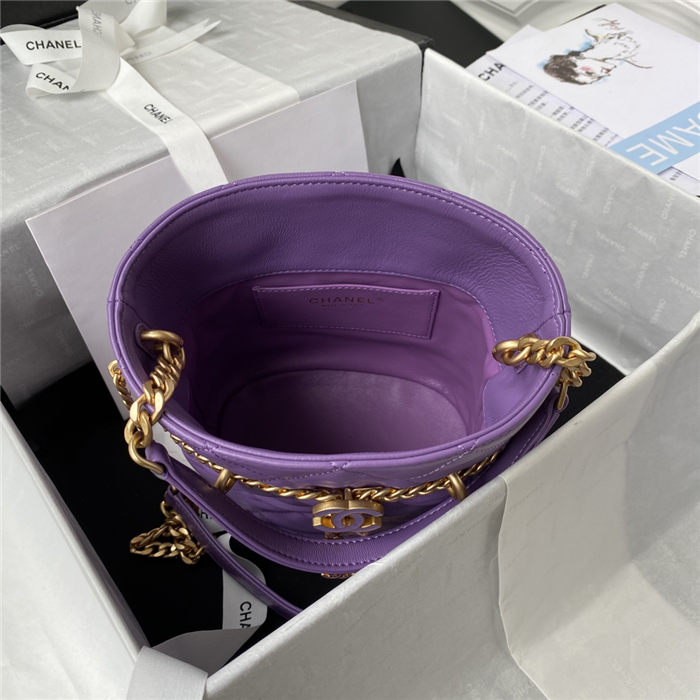 Chanel BUCKET BAG AS3116 Lambskin Enamel & Gold-Tone Metal Purple A