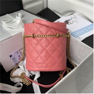 Chanel BUCKET BAG AS3116 Lambskin Enamel & Gold-Tone Metal Coral A