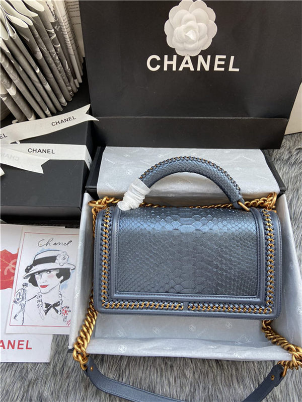 BOY Chanel FLAP BAG WITH HANDLE Python & Gold Metal High