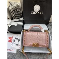 BOY Chanel FLAP BAG WITH HANDLE Python & Gold Metal High