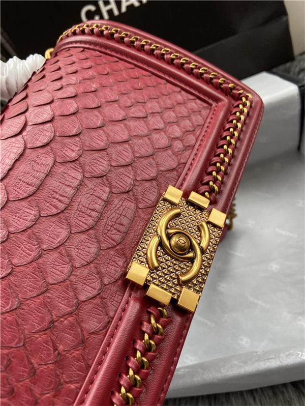 BOY Chanel FLAP BAG WITH HANDLE Python & Gold Metal High