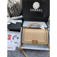 BOY Chanel FLAP BAG WITH HANDLE Python & Gold Metal High