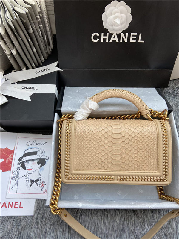 BOY Chanel FLAP BAG WITH HANDLE Python & Gold Metal High