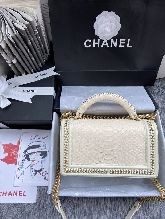 BOY Chanel FLAP BAG WITH HANDLE Python & Gold Metal High