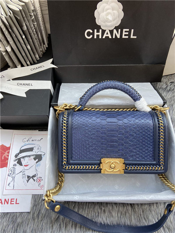 BOY Chanel FLAP BAG WITH HANDLE Python & Gold Metal High