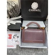 BOY Chanel FLAP BAG WITH HANDLE Python & Gold Metal High