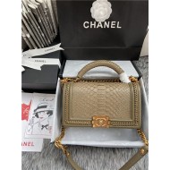 BOY Chanel FLAP BAG WITH HANDLE Python & Gold Metal High