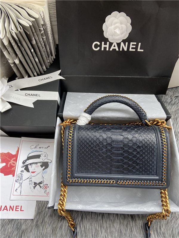 BOY Chanel FLAP BAG WITH HANDLE Python & Gold Metal High