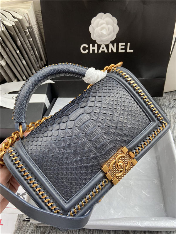 BOY Chanel FLAP BAG WITH HANDLE Python & Gold Metal High