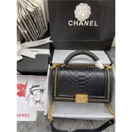 BOY Chanel FLAP BAG WITH HANDLE Python & Gold Metal High