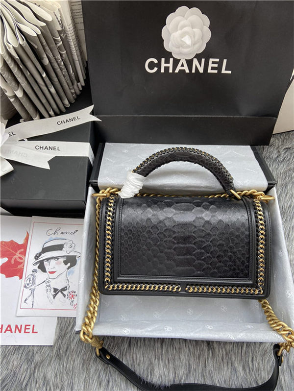 BOY Chanel FLAP BAG WITH HANDLE Python & Gold Metal High