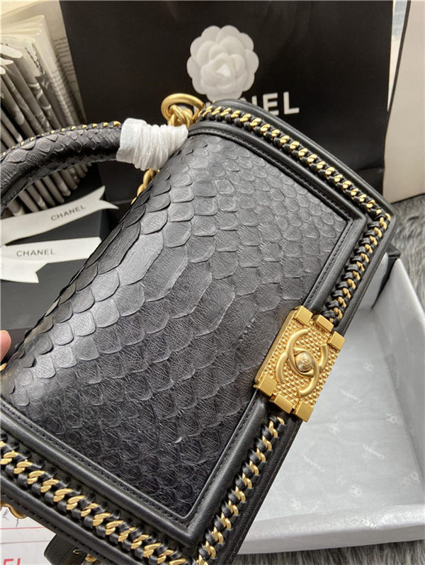 BOY Chanel FLAP BAG WITH HANDLE Python & Gold Metal High