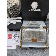 BOY Chanel FLAP BAG WITH HANDLE Python & Gold Metal High