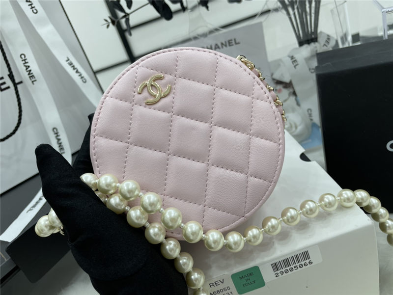 Chanel CLUTCH WITH CHAIN Lambskin Imitation Pearls & Gold-Tone Metal Pink High