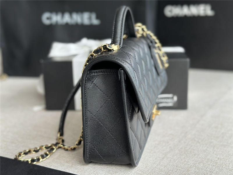 Chanel FLAP BAG WITH TOP HANDLE Grained Calfskin & Gold-Tone Metal AS3653 Black A