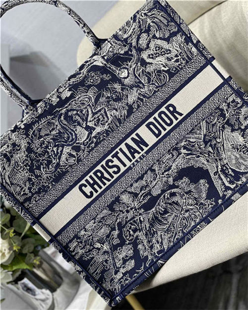 LARGE Dior BOOK TOTE Toile de Jouy Embroidery Blue High