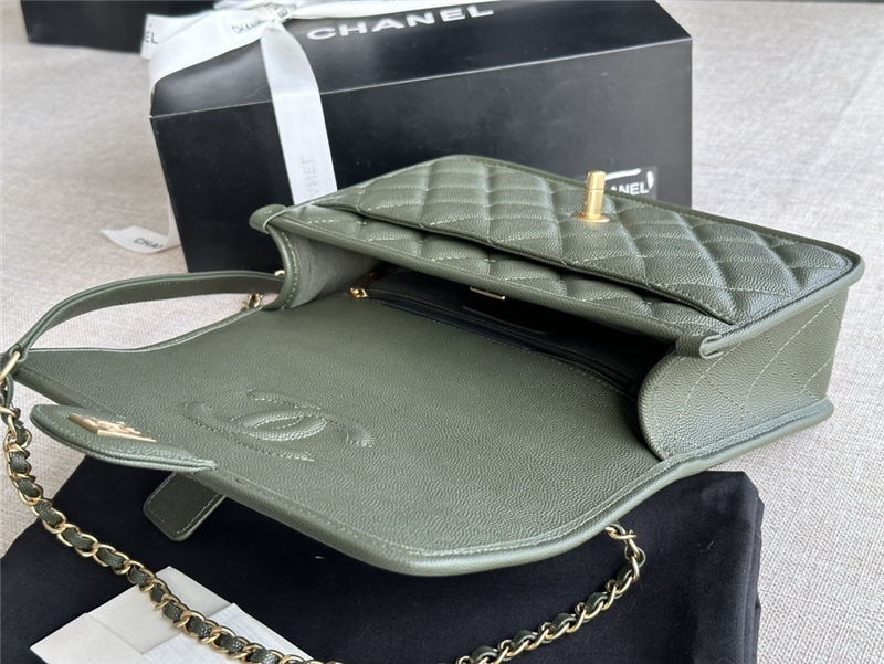 Chanel FLAP BAG WITH TOP HANDLE Grained Calfskin & Gold-Tone Metal AS3653 Green A