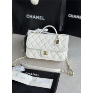 Chanel FLAP BAG WITH TOP HANDLE Grained Calfskin & Gold-Tone Metal AS3653 White A