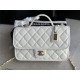 Chanel FLAP BAG WITH TOP HANDLE Grained Calfskin & Gold-Tone Metal AS3653 White A