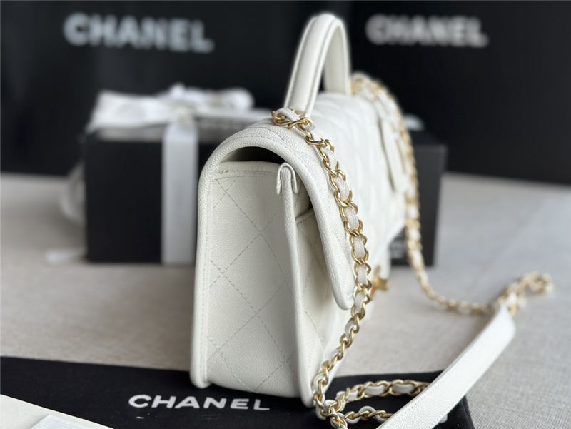 Chanel FLAP BAG WITH TOP HANDLE Grained Calfskin & Gold-Tone Metal AS3653 White A