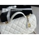 Chanel FLAP BAG WITH TOP HANDLE Grained Calfskin & Gold-Tone Metal AS3653 White A