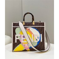 MEDIUM Fendi SUNSHINE FF glazed fabric shopper with inlay High