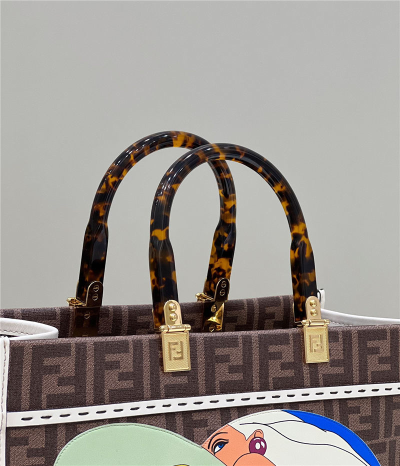 MEDIUM Fendi SUNSHINE FF glazed fabric shopper with inlay High