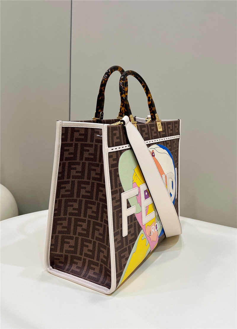 MEDIUM Fendi SUNSHINE FF glazed fabric shopper with inlay High