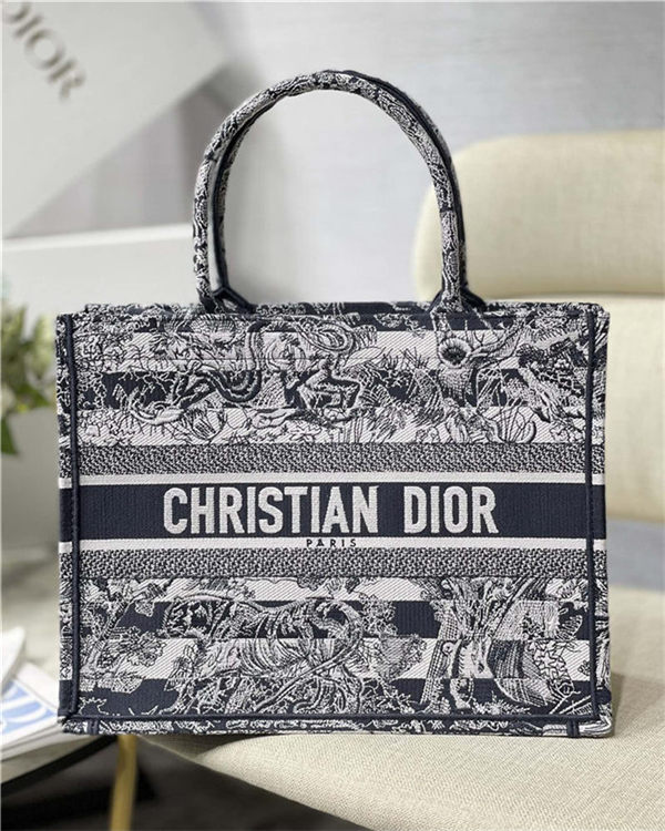 MEDIUM Dior BOOK TOTE Toile de Jouy Stripes Embroidery High