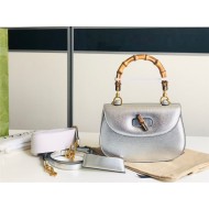 Gucci Bamboo 1947 small top handle bag Silver Leather 675797 High