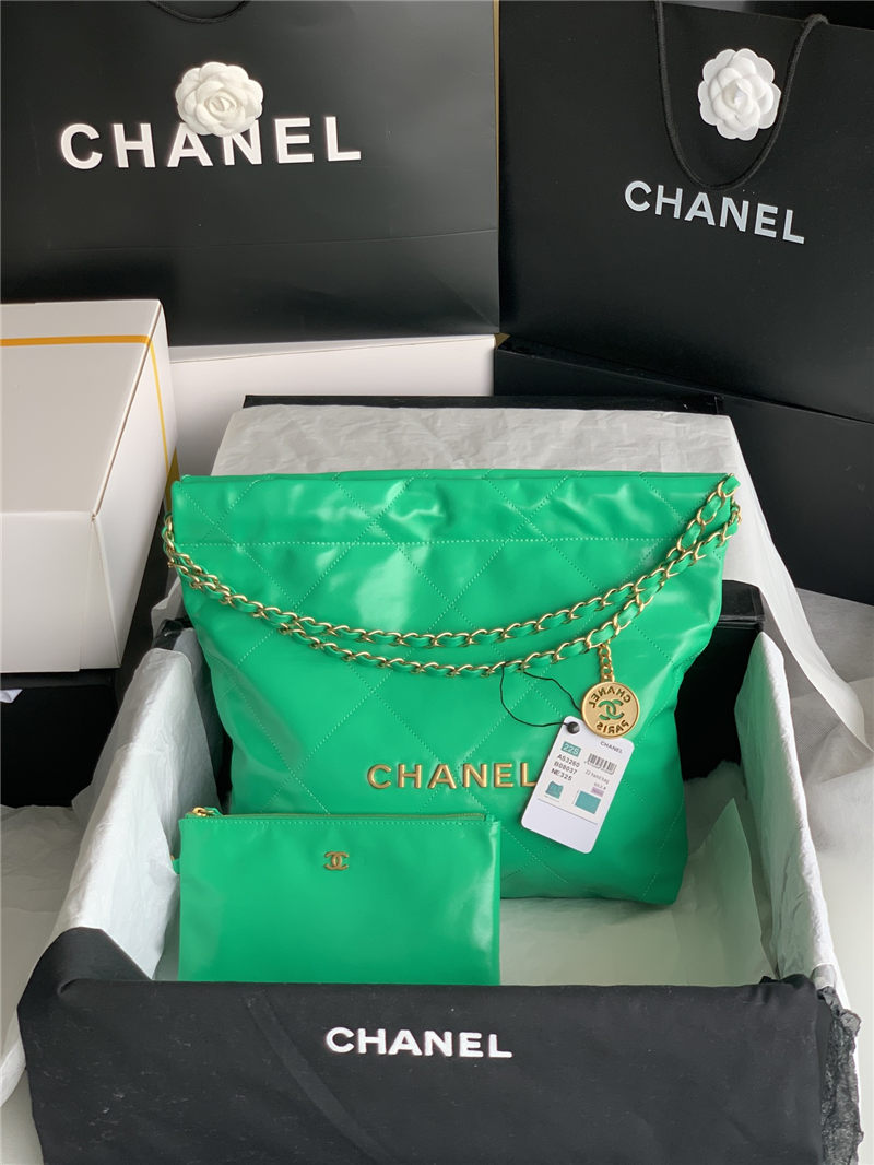 Chanel 22 SMALL HANDBAG Shiny Calfskin & Gold-Tone Metal AS3260 Green High