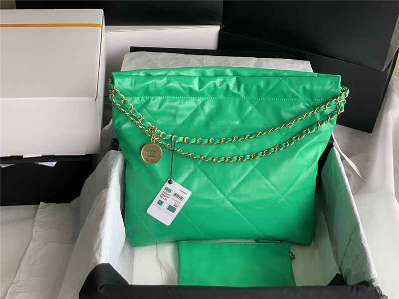 Chanel 22 SMALL HANDBAG Shiny Calfskin & Gold-Tone Metal AS3260 Green High