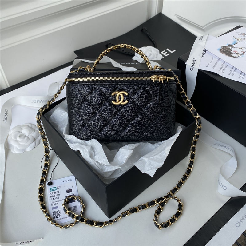 Chanel VANITY WITH CHAIN AP2805 Grained Calfskin & Gold-Tone Metal Black A