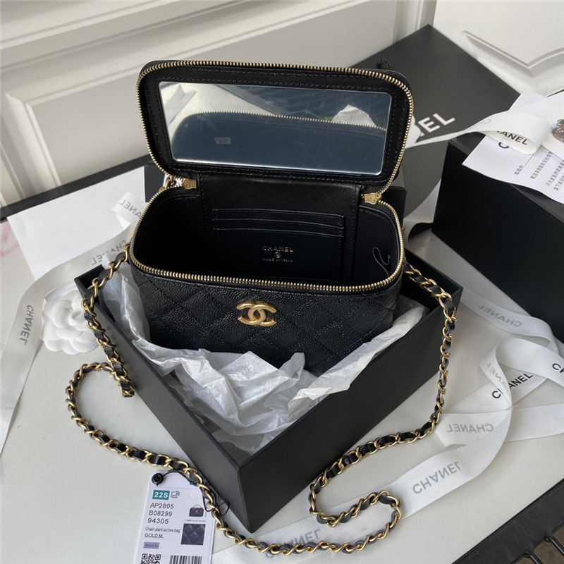 Chanel VANITY WITH CHAIN AP2805 Grained Calfskin & Gold-Tone Metal Black A