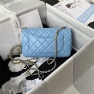 Mini FLAP BAG Lambskin Gold-Metal AS1787 Blue A