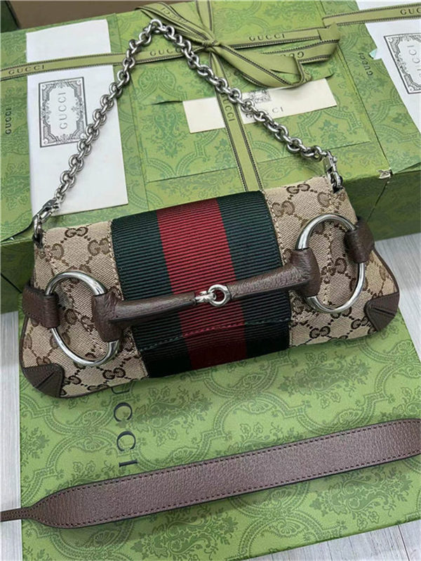 Gucci HORSEBIT CHAIN SMALL SHOULDER BAG Original GG canvas 764339 High