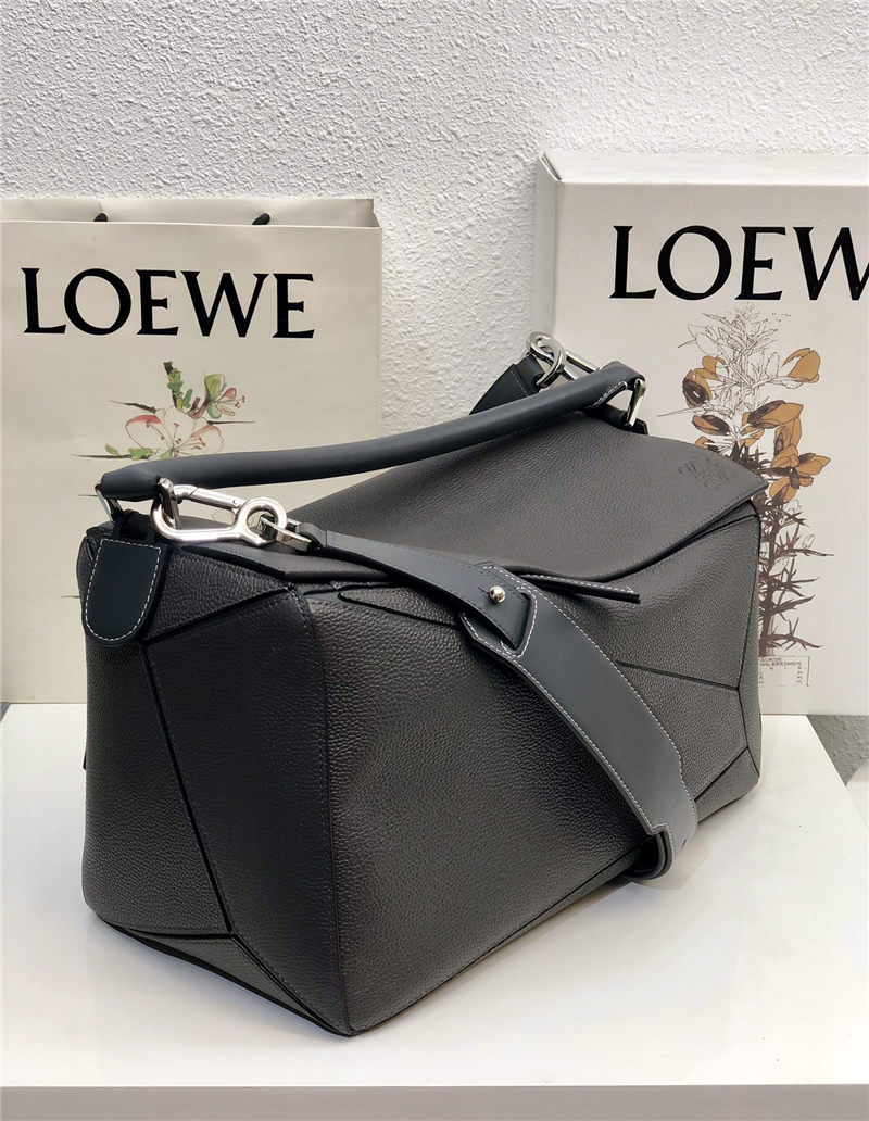 Large Puzzle bag in grained calfskin Dark Grey High