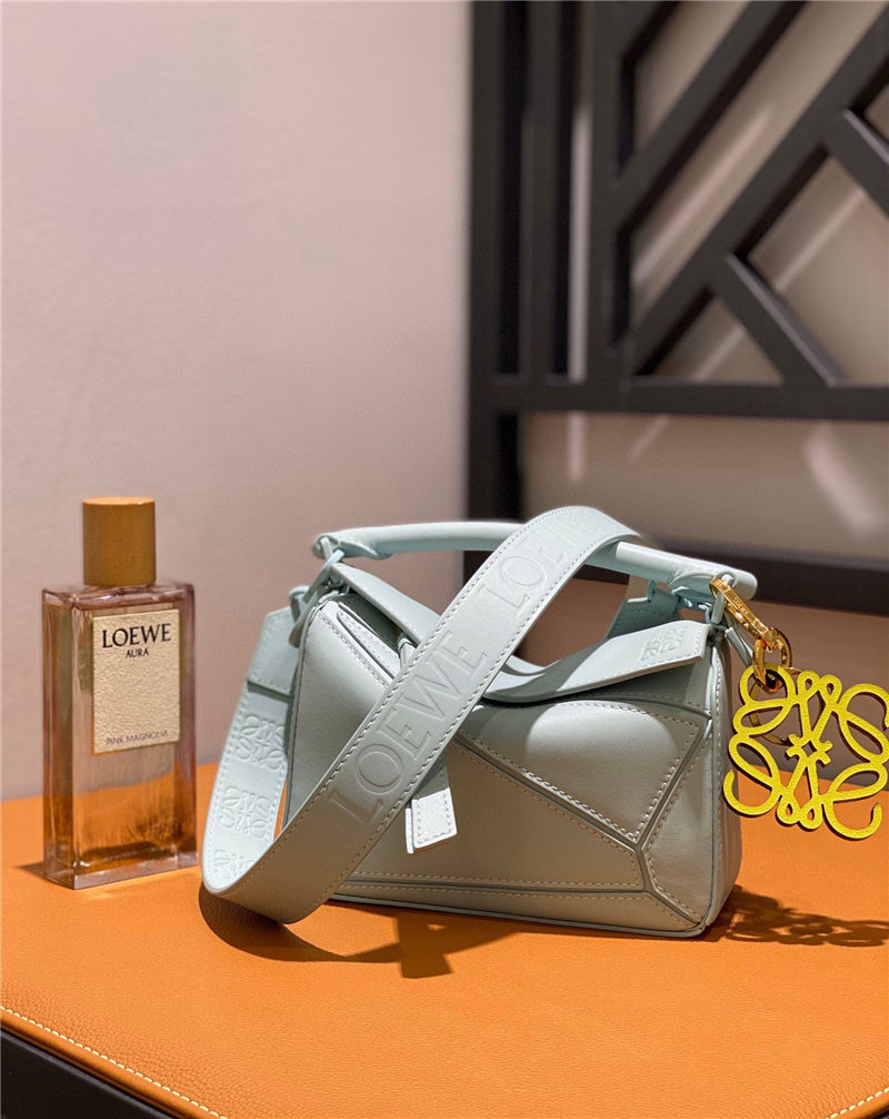 Mini Puzzle bag in satin calfskin Aquamarine High