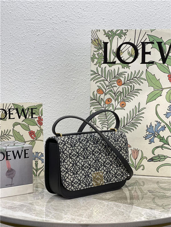 Small Goya bag in Anagram jacquard and calfskin Black High