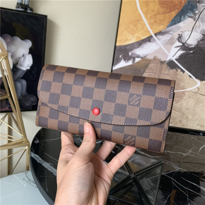 Louis Vuitton Emilie Wallet Damier Ebene Red High