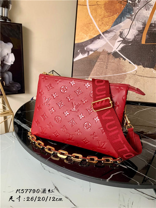 Louis Vuitton COUSSIN PM Monogram-embossed puffy lambskin Red M57790 High