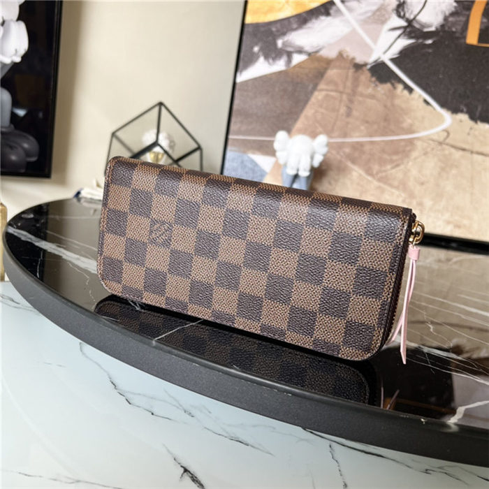 Louis Vuitton CLÉMENCE WALLET Damier Ebene N41626 Pink inside High