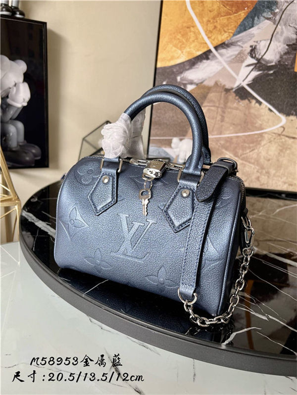 Louis Vuitton SPEEDY BANDOULIÈRE 20 Embossed grained cowhide leather M58953 Navy Nacre High