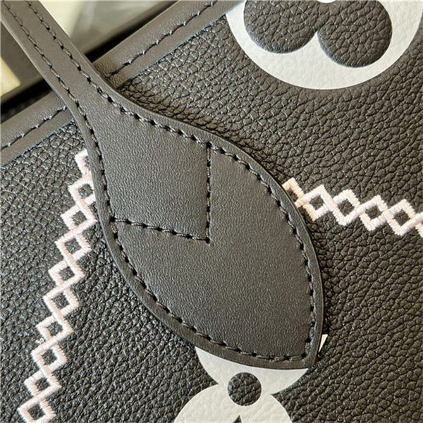 Louis Vuitton NEVERFULL MM Embroidered embossed supple grained cowhide leather Black M46040 High