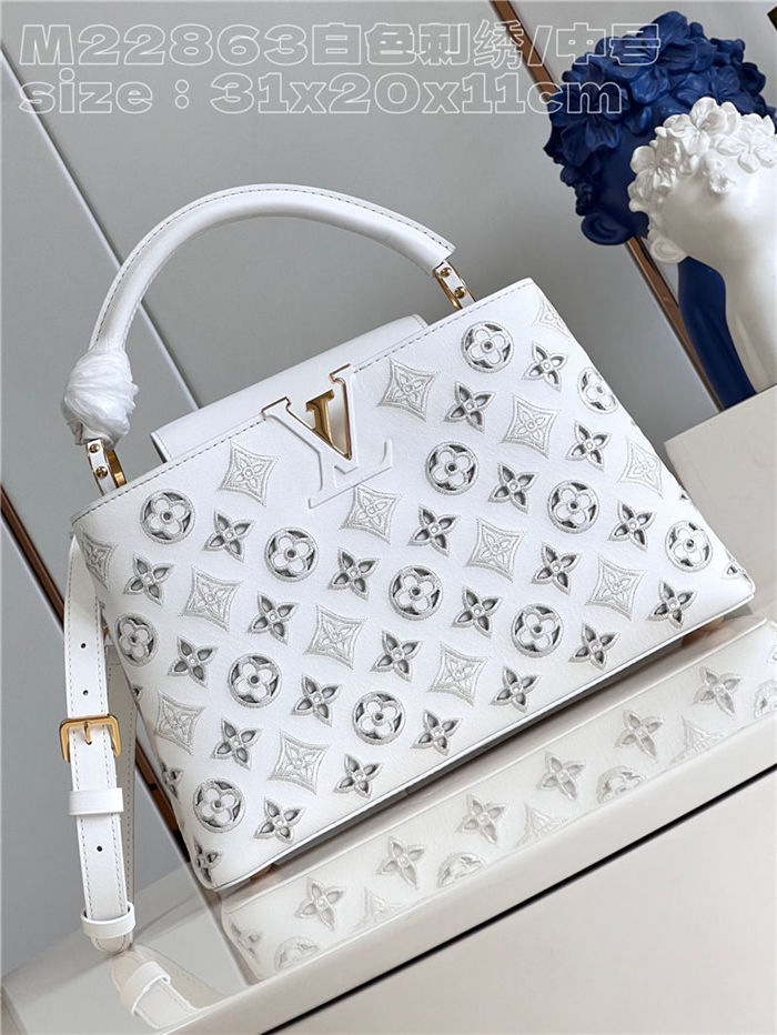 Louis Vuitton Capucines MM Calfskin leather embroidery White M22922/M22863 High