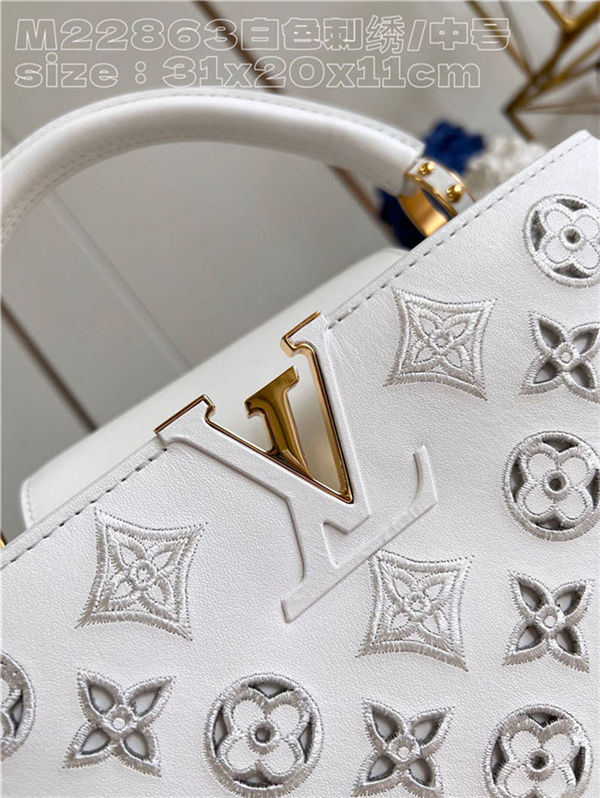 Louis Vuitton Capucines MM Calfskin leather embroidery White M22922/M22863 High